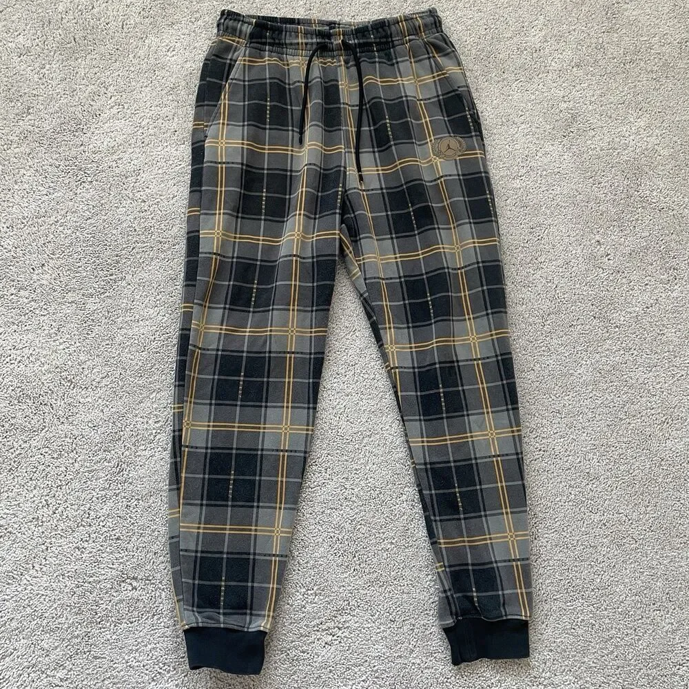 NIKE AIR JORDAN Essential Festive Plaid Fleece Sweatpants Gray Medium